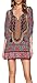 Women Bohemian Neck Tie Floral Print Ethnic Style Shift Dress (Large, Pattern 3)