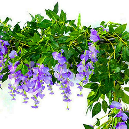 ZIHANJIAU 2X 7FT Artificial Wisteria Vine Garland Plants Foliage Flower Outdoor home office wedding decoration (2X PURPLE)