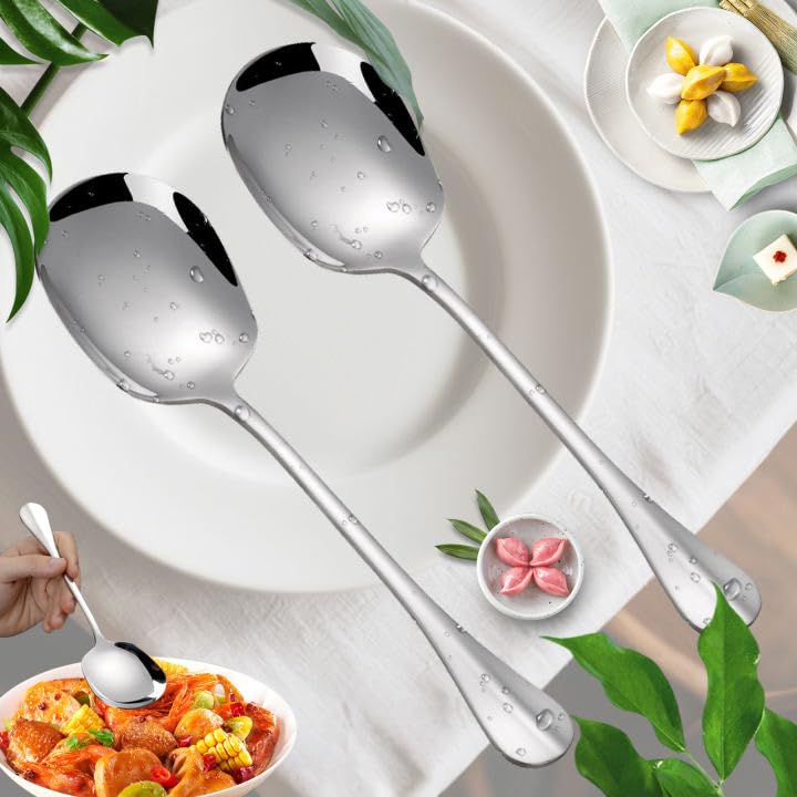 SUpoetry 2pcs Stainless Steel Serving Spoon, Buffet Serving Spoon, Large Spoon, Used in Restaurants Buffet, Hotels, Picnics