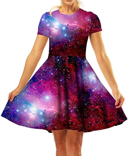 GLUDEAR Women's Casual 3D Galaxy Print Simple O-Neck T-Shirt Loose Dress,Red,L/XL,  Red Galaxy, L-XL price in UAE | Amazon UAE | kanbkam