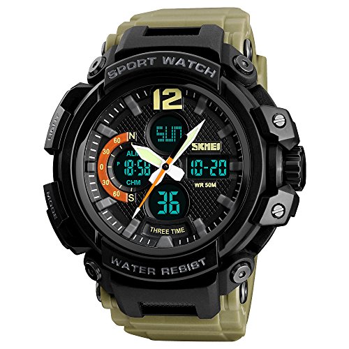 SKMEI Men's Digital Analog Display Wrist Watches LED Back Light Military Multifunctional Waterproof Outdoor Shock Resistant Sports Watches Big Face Casual Watch