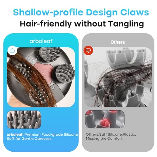 arboleaf Scalp Massager Electric Head Massage IPX7 Waterproof with 8 Removable Massage Heads and 3 Massage Modes, Handy Head Massager for Relaxation, Deep Cleaning (Silver)