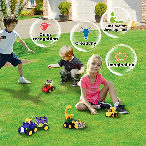HISTOYE Toy Trucks for 1 2 3 4+ Year Old Boys, Friction Powered Cars for Toddlers Construction Toys Set of 4 Dump Truck Toy, Tractor Toys, Bulldozer, Cement Mixer Truck, Preschool Gifts Boys & Girls