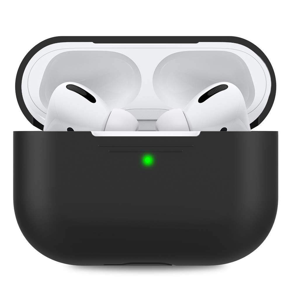 AHASTYLE AirPods Pro Case Protective Cover [Front LED Visible] Compatible with Apple AirPods Pro 2019 (Without Carabiner, Black)