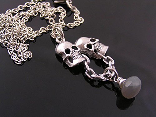 Gothic Necklace with Skulls and Gray Moonstone