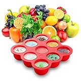 Tinydazzle Baby Food Container In Square Shape, Nine Portions Of Cute And Perfectly Safe Silicone Canisters, Portable And Perfect For Travelling, Microwave And Dishwasher Safe, Red