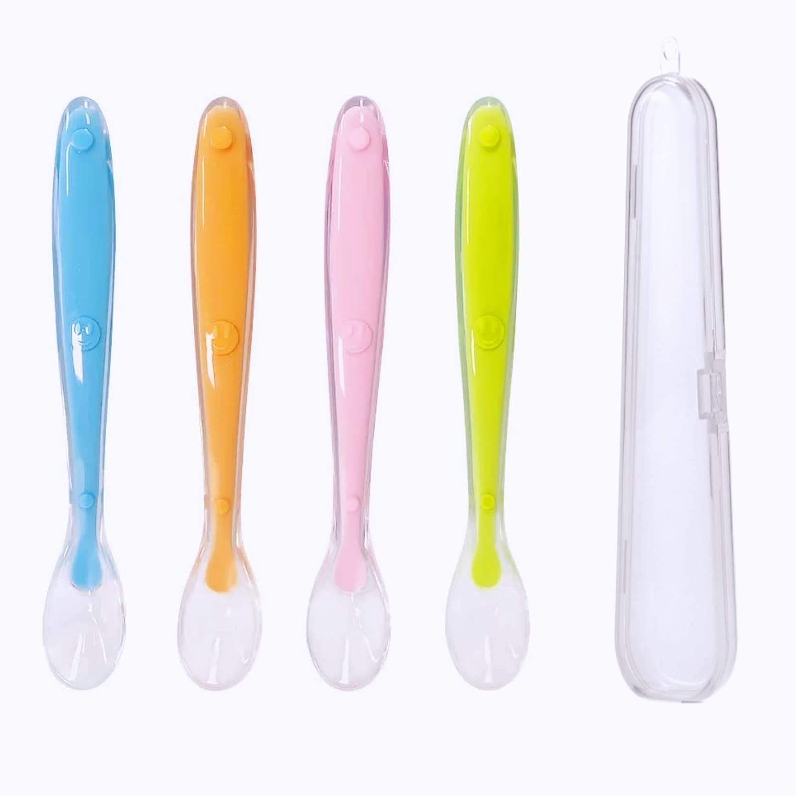 4 Pieces Weaning Spoon、Baby Weaning Spoon、Baby Spoons BPA-Free、Silicone Baby Spoon、With 1 Storage Box (Smiles)