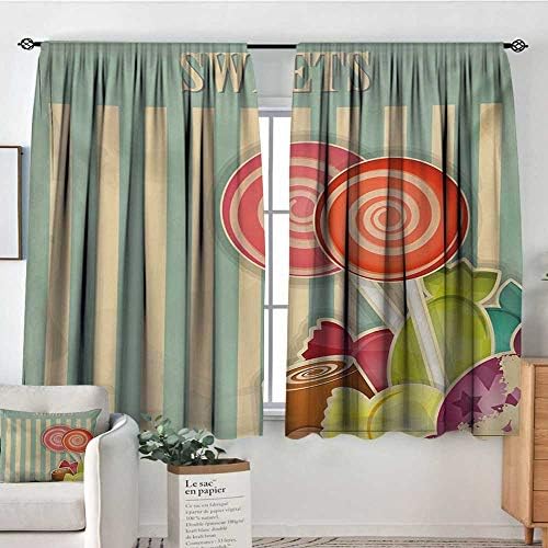 All of better Vintage Room Darkening Curtains Retro Old Candy Store Chocolates Lollipops with White Stripes on Baby Blue Backdrop Thermal Blackout Curtains 72" W x 84" L Multicolor