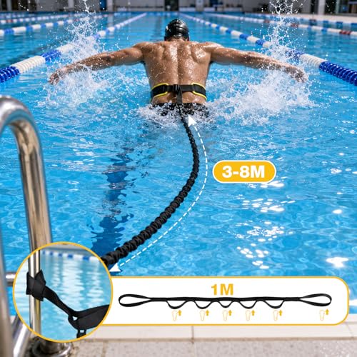 Premium Adult Swimming Belt for Pool, 3.5-8 m Swimming Belt with Elastic Rubber Bands, Swimming Aid Adults, Suitable for Beginners and Professionals, for Swimming Training
