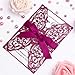 FEIYI 25 Pieces 5 x 7 inches Laser Cut Wedding Invitations Cards Free with Burgundy Color Ribbon for Birthday Baby Shower Wedding Rehearsal Dinner Invite (Burgundy)