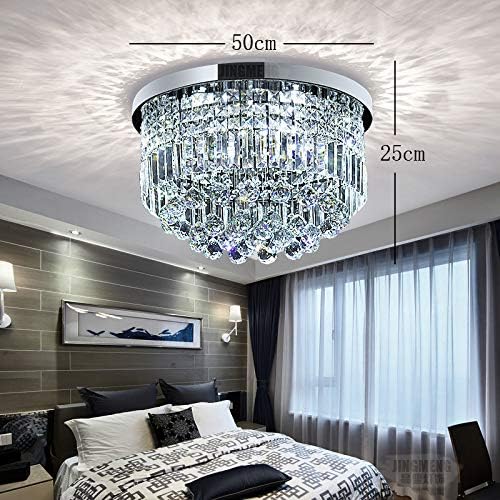 BESTIER Modern Clear Crystal Raindrop Chandelier Lighting Flush Mount LED Ceiling Light Fixture Lamp for Dining Room Bathroom Bedroom Livingroom E14 Bulbs Required H25cm X D50cm - Image 3