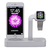 Apple Watch Stand, Teslasz 2 in 1 Premium Aluminum Charging Dock Station Stand Holder for Apple iWatch & iPhone(iPhone 5/ 5S/ 6/ 6 Plus, iWatch BASIC / SPORT / EDITION Model)-Silver