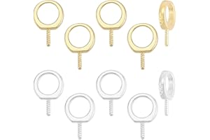 CRAFTYMELODY 10Pcs Screw Eye Pin 2 Colors Sterling Silver Eye Peg Bails Pinch Bail Cup Pearl Connector for Half Drilled Beads