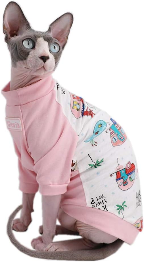 Sphynx Hairless Cat Cute Breathable Summer Cotton T-Shirts Pet Clothes,Round Collar Vest Kitten Shirts Sleeveless, Cats & Small Dogs Apparel