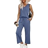 WIHOLL Two Piece Set for Women Summer Outfits Vacation Trendy Lounge Sets V Neck Matching Sets