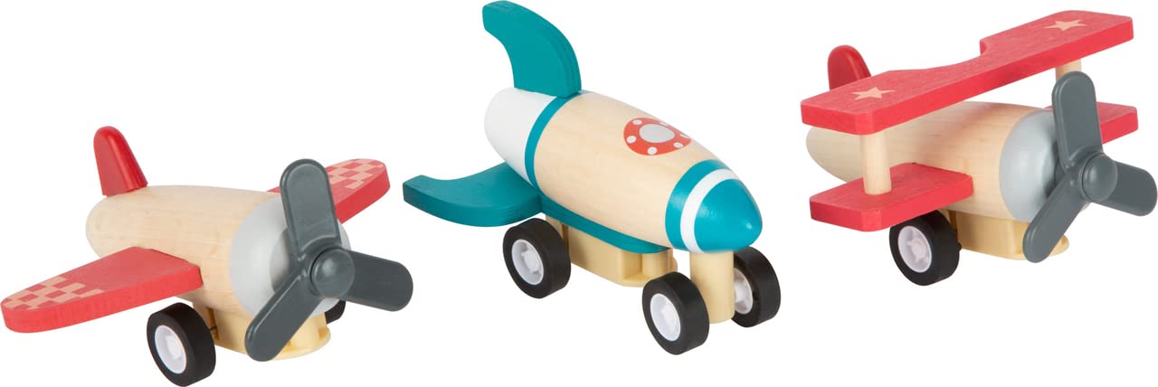 Small Foot 11884 Pull-Back Planes and Rockets Set, with three great aircraft, made of robust wood, for ages 12+ months