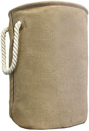 Spinnaker Collection Cotton Lined Burlap Round Storage Hamper - 18 Inches Tall with Wire Reinforced Rim and Rope Handles - Storage, Laundry, Toys, Clothes, Linens etc
