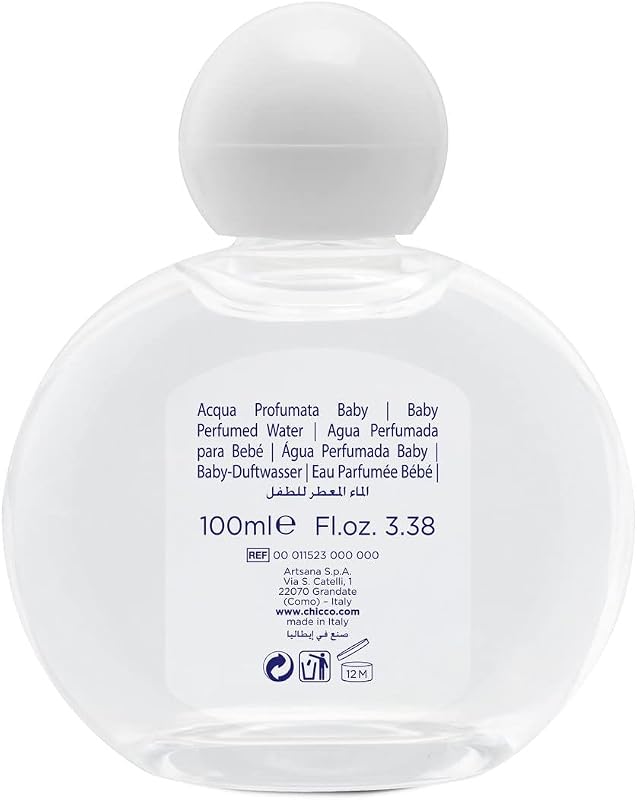 Chicco água perfumada sensação natural, fragrância fresca e delicada, colônia sem álcool para bebês e recém-nascidos, recipiente de vidro, 100 ml