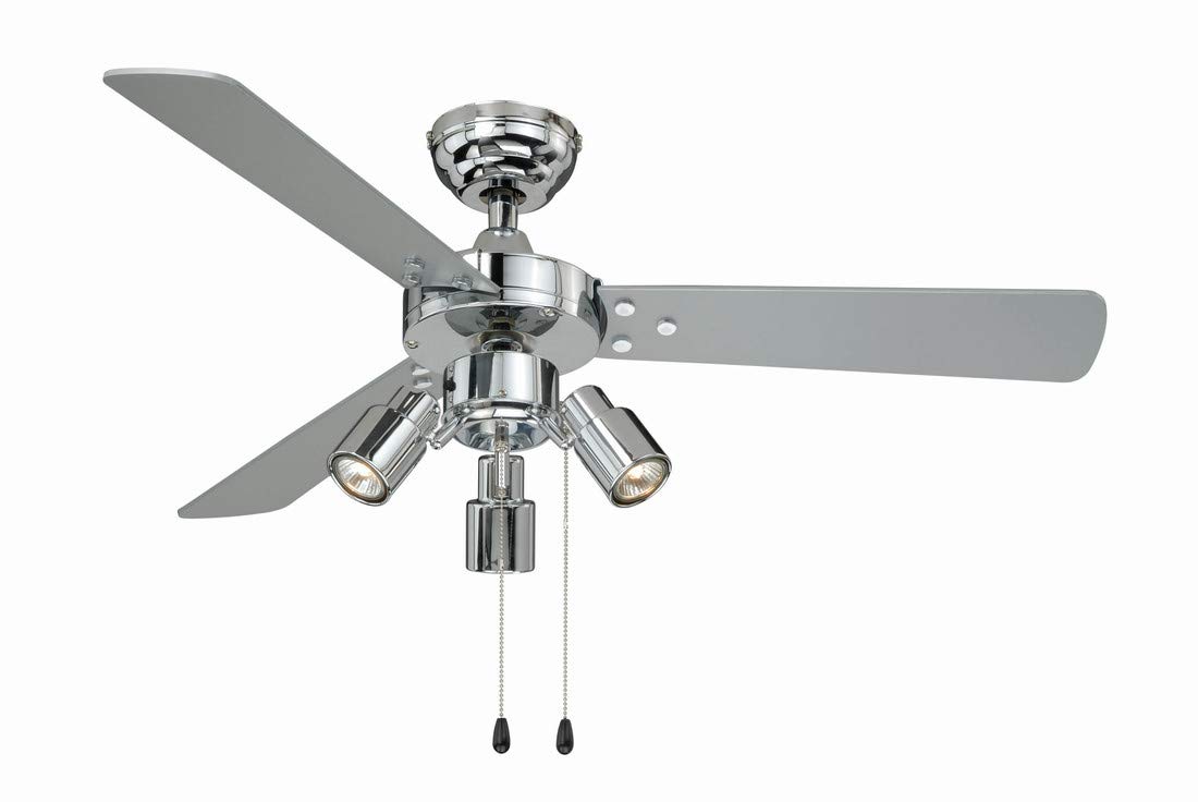 aireRyder - Cyrus Deckenventilator mit Beleuchtung, Leiser Ventilator mit Zugschalter in glänzendem Chrom-Design, Wendeflügel in Schwarz / Silber, Durchmesser 107 cm, (Farbe: Chrom & Schwarz / Silber)