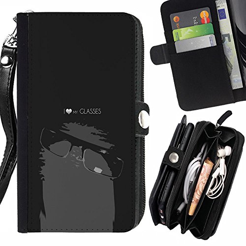 SHIMIN FOR SAMSUNG GALAXY ON5 cool funny nerd geek black white glasses love school Zipper Wallet With Strap Card Holder Case Cover
