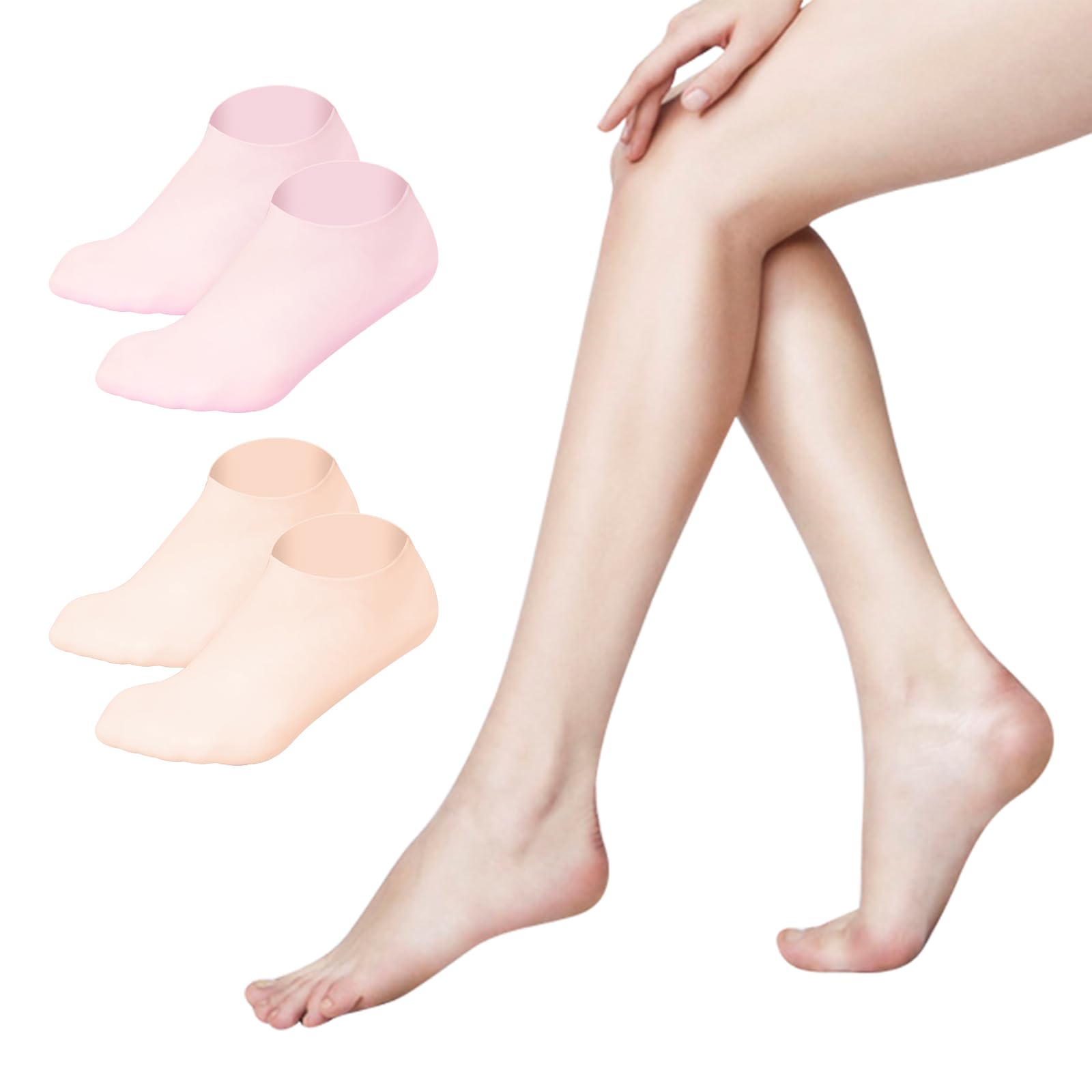 Photo 1 of 2 Pair Silicone Foot Socks to Repair Cracked Heels & Dry Skin, Moisturizing Socks for Rough Feet, Anti-Slip Spa Socks for Women Overnight (Pink/Orange)
