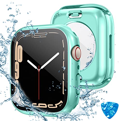 Tensea (2 in 1) for Waterproof Apple Watch Screen Protector Case SE 2nd Generation SE Series 6 5 4 44mm Accessories, iWatch PC Face Cover Built-in Tempered Glass Film, Front & Back Bumper Women Men