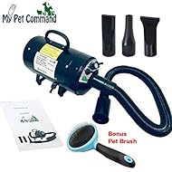 My Pet Command 110V Dog Hair Dryer Professional High Velocity Blower 500W-2800W 4HP Hot and Cold Adjustable stepless Airflow and Bonus Dog Grooming Brush.