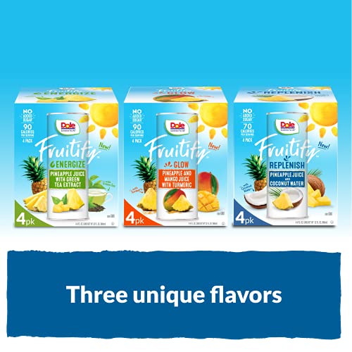 Dole Fruitify Replenish, Pineapple Juice & Coconut Water, 8 Fl Oz (Pack of 4), 4 Total Cans