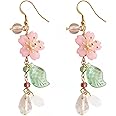 Korean Fashion Resin Sakura Leaf Drop Earring Cute Cherry Blossom Flower Petal Tassel Dangle Earring for Women Statement Holiday Party Jewelry