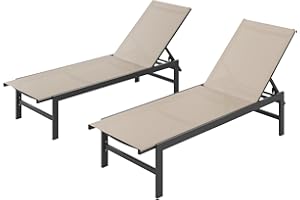 Vexwalx Outdoor Lounge Chairs Set of 2 for Pool, Aluminum Chaise Lounge Chairs with 5-Position Recliner, Patio Lounge Chair for Backyard, Poolside, Deck, Lawn, Khaki
