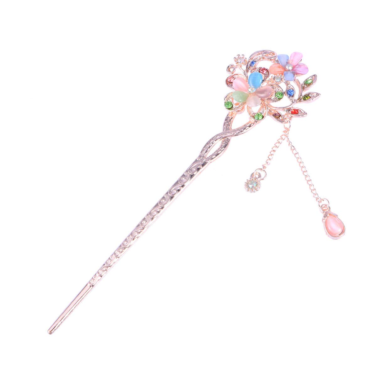 Mobestech Chinese Wedding Decoration Chinese Jade Hair Stick Hairpin Vintage Stick with Tassel Flower Chopsticks Forks Decorative Chopsticks Unique Accessories for Women Girls ()