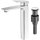 VOTON Vessel Sink Faucet Single Handle Tall Bathroom Sink Faucet Chrome Bathroom Vanity Faucet Basin Mixer Tap with Water Supply Lines and Pop Up Drain,Solid Brass