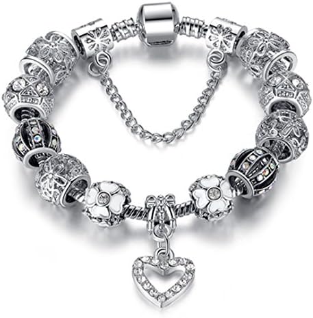 Silver Heart Charms Bracelet Bangle For Diy 925 Crystal Beads Fit Original Bracelets Women Pulseira Jewelry PS3145 17cm