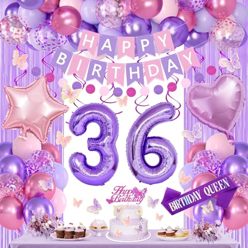 36th Birthday Decorations for Women, Pink and Purple Balloon Kit at Amazon