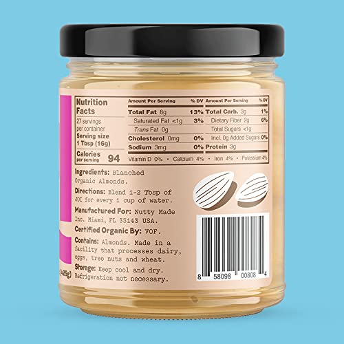 Organic Almond Milk Unsweetened Plain Concentrate by JOI 27 Servings Vegan, Kosher, Shelf