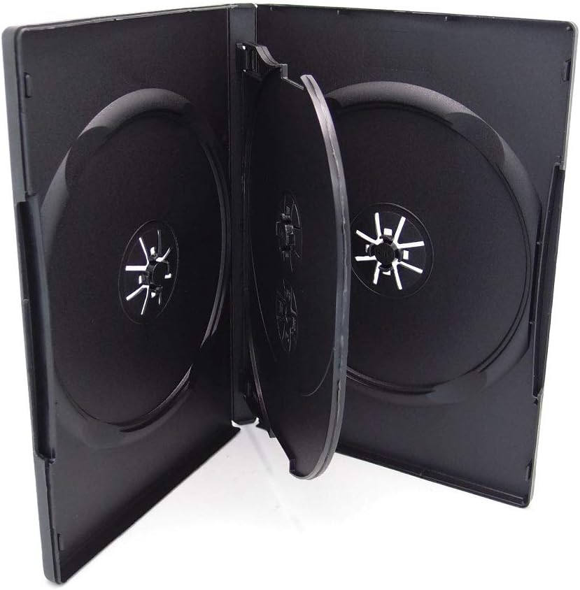 10 Pack Standard 14mm Black Quad 4 Disc DVD Cases with Double Sided