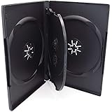 10 Pack Maxtek Standard 14mm Black Quad 4 Disc DVD Cases with Double Sided Flip Tray and Outter Clear Sleeve