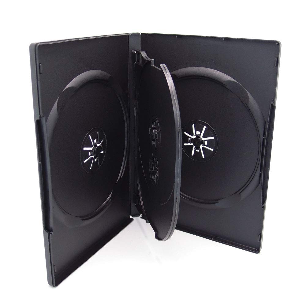 Photo 1 of 25 Pack Maxtek Standard 14mm Black Quad 4 Disc DVD Cases with Double Sided Flip Tray and Outter Clear Sleeve