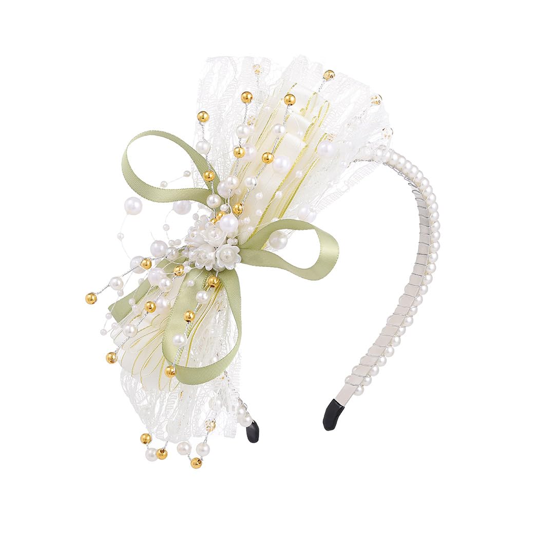 IYOU Bow Wedding Headbands Ivory Pearl Bridal Hair Bands Elegant Bridesmaid Bride Hair Accessories for Women