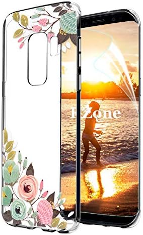 OKZone Case for Galaxy S9 Plus Case [with HD Screen Protector], [Flowers Pattern Design] Colorful Floral Pattern Printed Shockproof Flexible TPU Protective Case For Galaxy S9 Plus (Green)