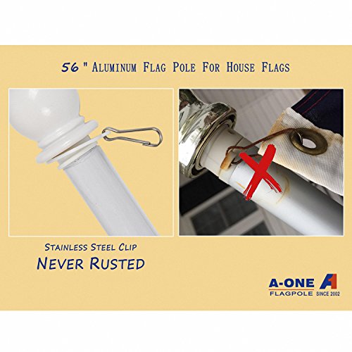 56" Tangle Free Aluminum Flagpole for Grommet or House - A-One American US Flag Pole Kit with Anti-wrap Sleeve, Stainless Steel Rust Prevention Clip & Decorative Ball, White