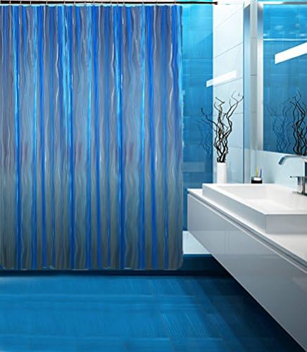 BYMEE 3D Effect EVA Bathroom Shower Curtains Liner Bath Curtain with Hooks,Waterproof,Mildew Resistant,72 x 72, Blue