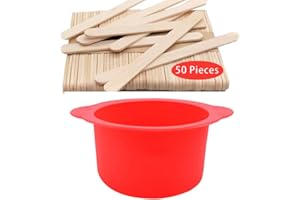 LEISENOR Silicone Wax Warmer Liner, Silicone Wax Bowl for Wax Warmer 14 oz, Non-Stick Wax Melt Warmer Wax Pot Replacement, Reusable Wax Melt Liner with 50 Pcs Waxing Sticks Body Hair Removal Sticks Red