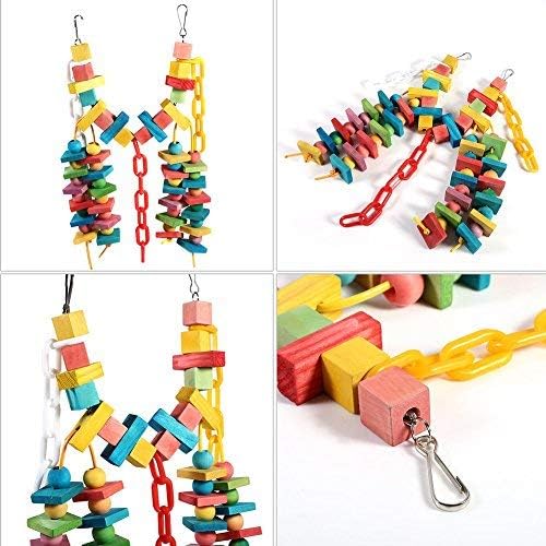 Parrot Chew Toy, Natural Wooden Rainbow Blocks Birds Hanging Bridge Swing Perch for Macaw African Greys Parakeet Cockatoo Cockatiel Conure Lovebirds Canaries - Image 4