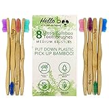 Bamboo Toothbrush - Pack of 8 Biodegradable Tooth Brush Set - Organic Eco-Friendly Moso Bamboo with Ergonomic Handles & Medium BPA Free Nylon Bristles (8 Pack)