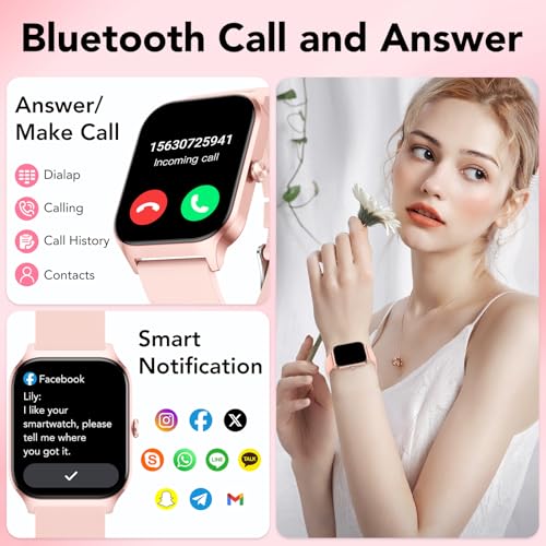 Smart Watch Women Men, 1.85 Inch HD Smartwatch with Al-Voice and Calls, WhatsApp Notifications, Smart Watch with Pedometer/Heart Rate Monitor/Sleep Monitor, 115+ Sports Modes, IP68 Waterproof Pink