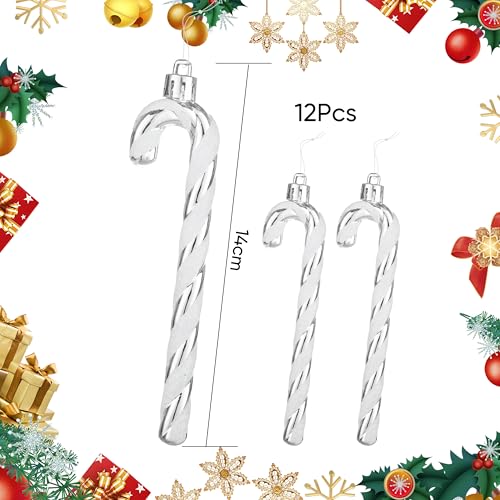 12 Pcs Glitter Christmas Tree Topper Christmas Tree Decorations Candy Canes Hanging Pendants 5.5 Inch Silver