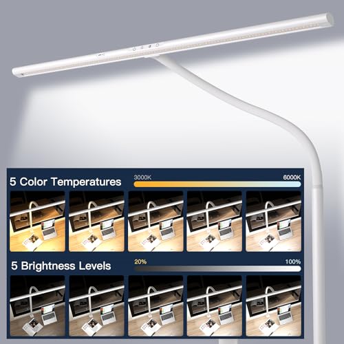 EYOCEAN LED Desk Lamp with Gesture Control and Remote Control, 24 W 80 cm Clampable Desk Lamps, Dimmable Adjustable Colour Temperatures Monitor Lamp, Daylight Lamp for Home Office, White