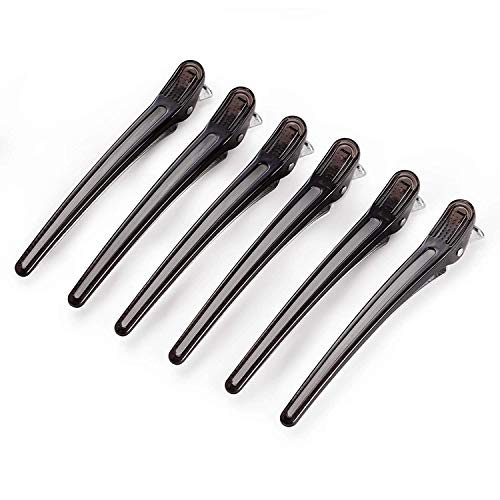 AIMIKE 6pcs Hair Clips for Styling Sectioning, Non Slip Long Duck Billed Hair Clips with Silicone Band, Salon Sectioning Clips for Hair Cutting, Clear Hair Clamps for Women & Hairdresser, 4.7โ Black