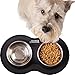 Friends Forever Cat Feeding Station - 2 x Stainless Steel Pet Bowls with Non-Skid No Spill Silicone Mat for Cats Small Puppy, Large